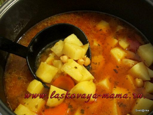 Постный суп с нутом и картофелем в мультиварке