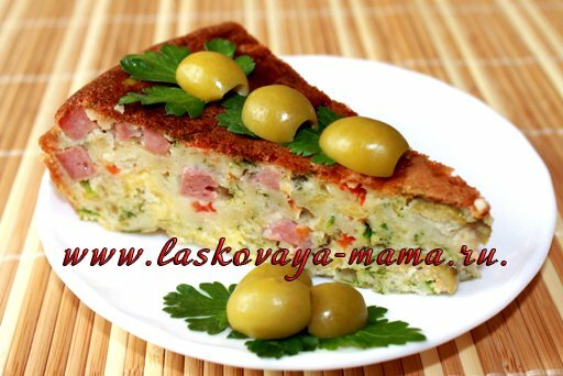 Пирог с оливками и колбасой в мультиварке 