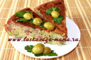 Вкусный пирог с оливками и колбасой в мультиварке 